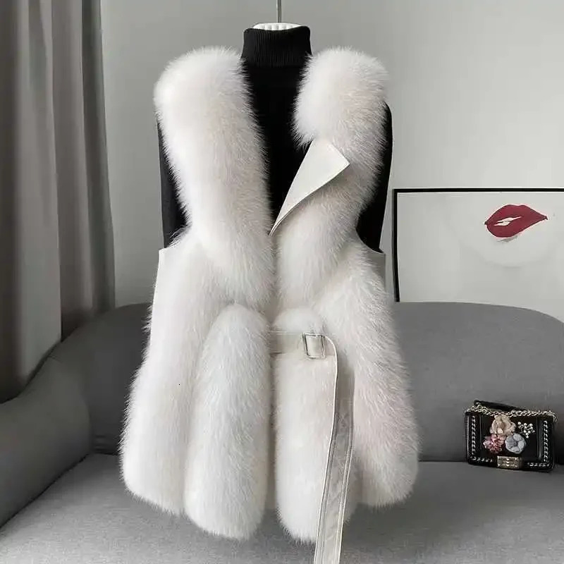 Womens vest jacket thick faux fur white color lock autumn winter Maxi coat warm black park Bontjas 241213Z