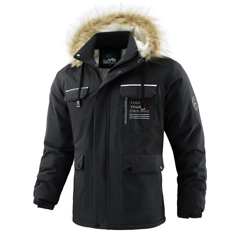2024 Mens Winter Parka Jacket Thick Warm Korean Fashion Fur Hooded Windproof Filled Cargo 241213Z