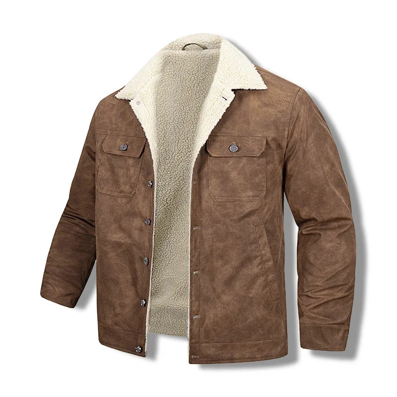 Autumn and Winter Cashmere Coat Mens Jacket Retro Solid Collar Fur Outdoor Training Suede Motorcycle 241213Z