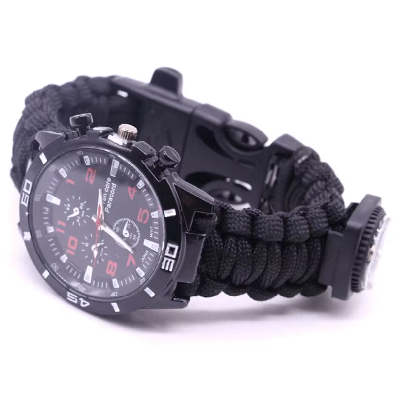 Hotsale Multifunctional Outdoor Gear Fire Starter Paracord Survival Watch With Compass-image-1039121259