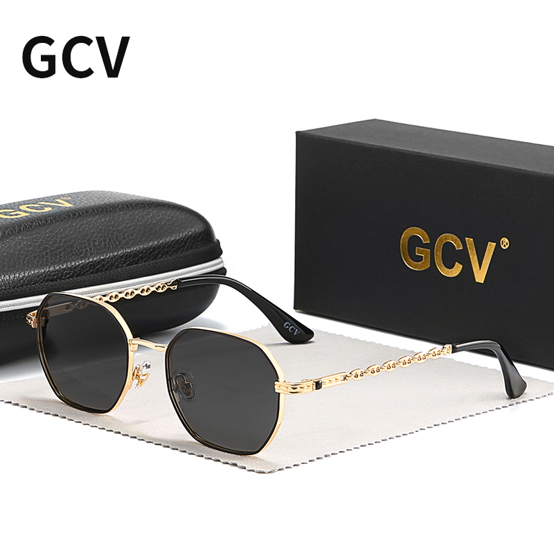 GCV brand classic retro women's rectangular square metal frame glasses, sunglasses, Polaroid lensesï¼Box Oculos De Sol Gafas