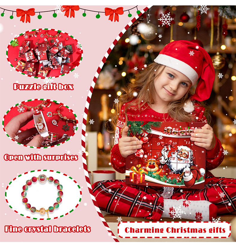 kids Christmas Toy handmade DIY bead bracelet set 24 grid Christmas puzzle blind box bracelet jewelry gift box-image-1039078159