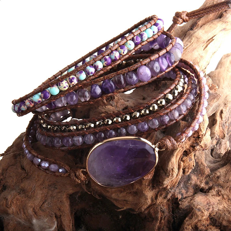 RH Fashion Handma Bohemian Jewelry Boho Bracelet Mixed Natural Stones Charm 5 Strands Wrap Bracelets Gift Drop250812