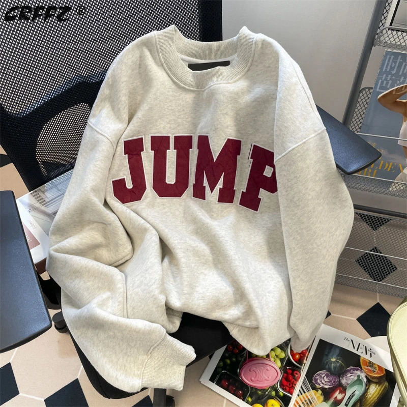 Autumn and Winter Round Neck American Sportswear Style Womens Clothing Thick Velvet Versatile Hoodie Trend Top 241224