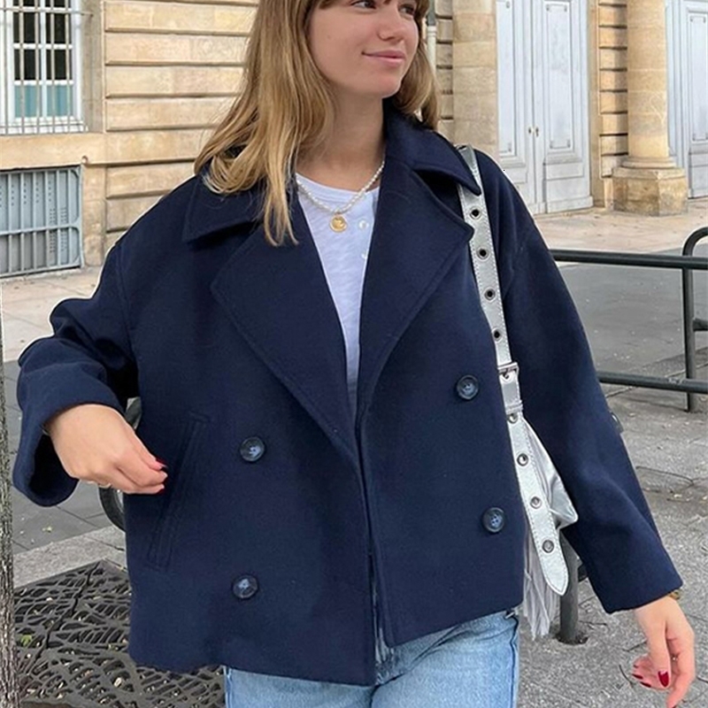 2024 Autumn Winter Jacket Womens Casual Double Chest Collar Short Sleeve Fashion Loose Half Season 241213Z