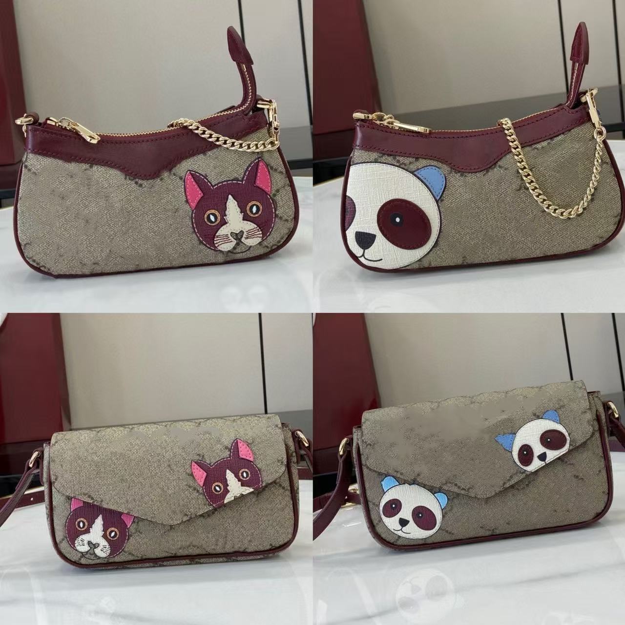 chain mini shoulder bag with cat details shoulder bags luxury mini bag with panda designer underarm crossbody women genuine leather tote lady 202