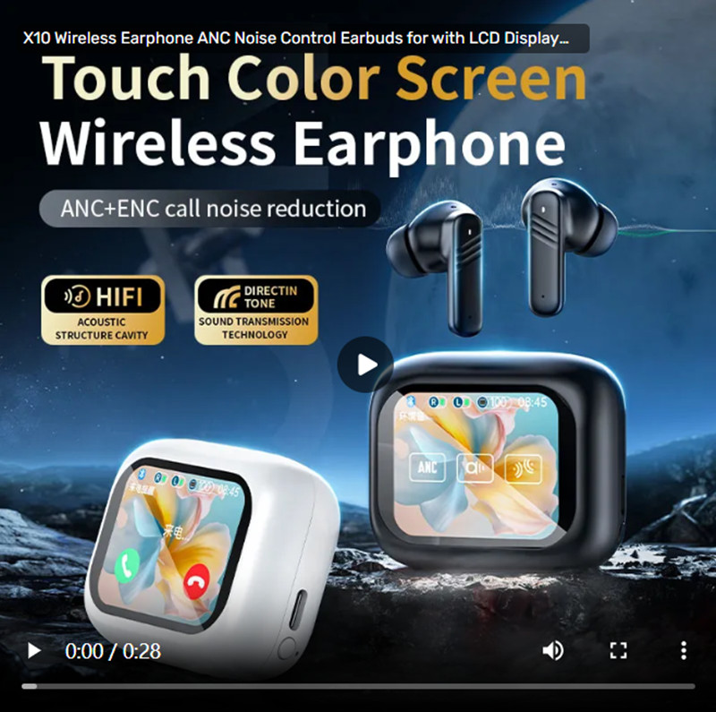 X10 Touch Bluetooth Headset TWS Wireless Earphone To Ear ANC Noise Cancelling In-ear Earbuds LCD Screen Displays Bluetooth Headphone