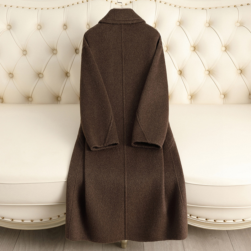 D3313 nouveau manteau en laine double face automne et hiver, style long, longueur genou, laine à boutons en corne ample et haut de gamme