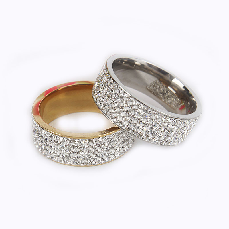 Stainless Steel Austrian Crystal Band Ring Delicate Diamond Men Women Rings Anti Allergic Gold Silver Black Polymer Clay Crystal Finger Ring Jewelry