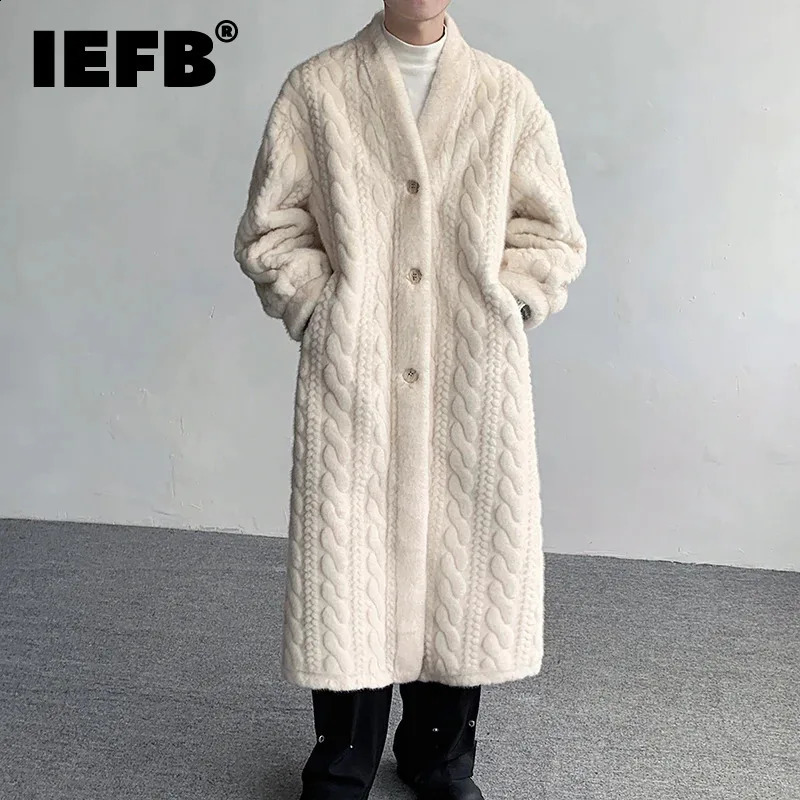 IEFB Fashion Mens Long Fur Coat Threedimensional Fried Dough Twists Bathrobe Style Mink Suede 2023 Autumn Outwear 9C3602 241223Z