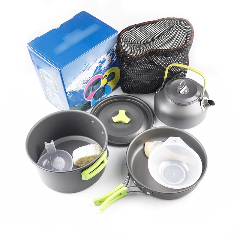 Outdoor Hiking Picnic Nonstick Cooking Pot Set Portable Camping Cookware Mess Kit-image-1039277494