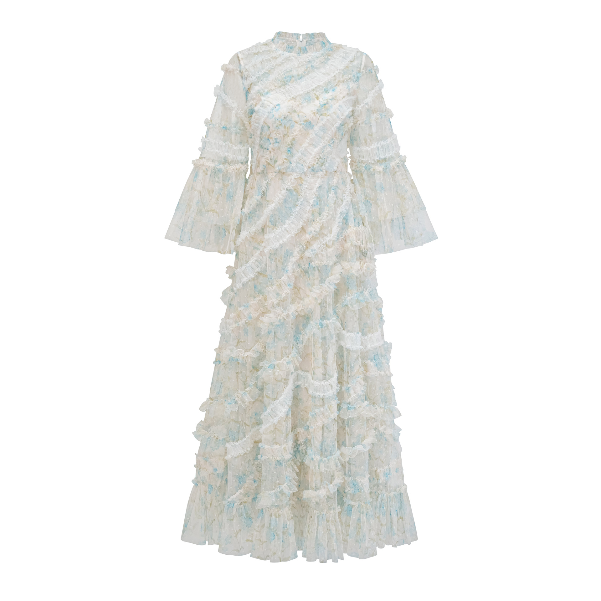 (399) Robe de banquet à la mode, jupe longue, col rond, épissage en maille, robe trapèze slim