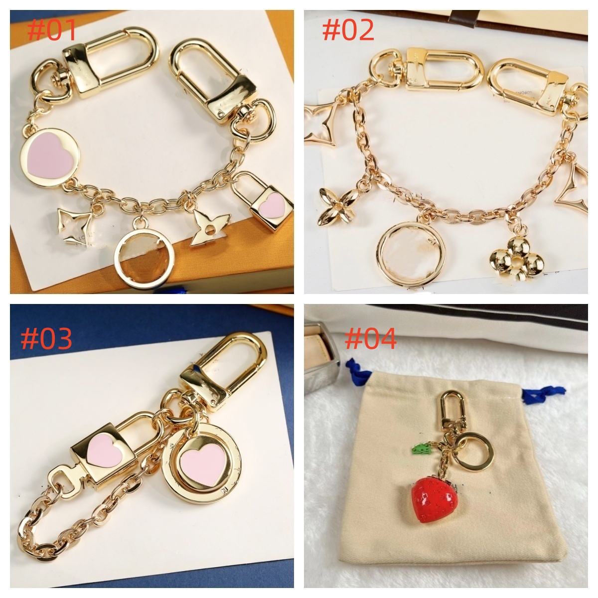 Keychain designer bag chain luxury ladies car gold keychain women classic lock love strawberry key ring fashion accessories-image-957237123