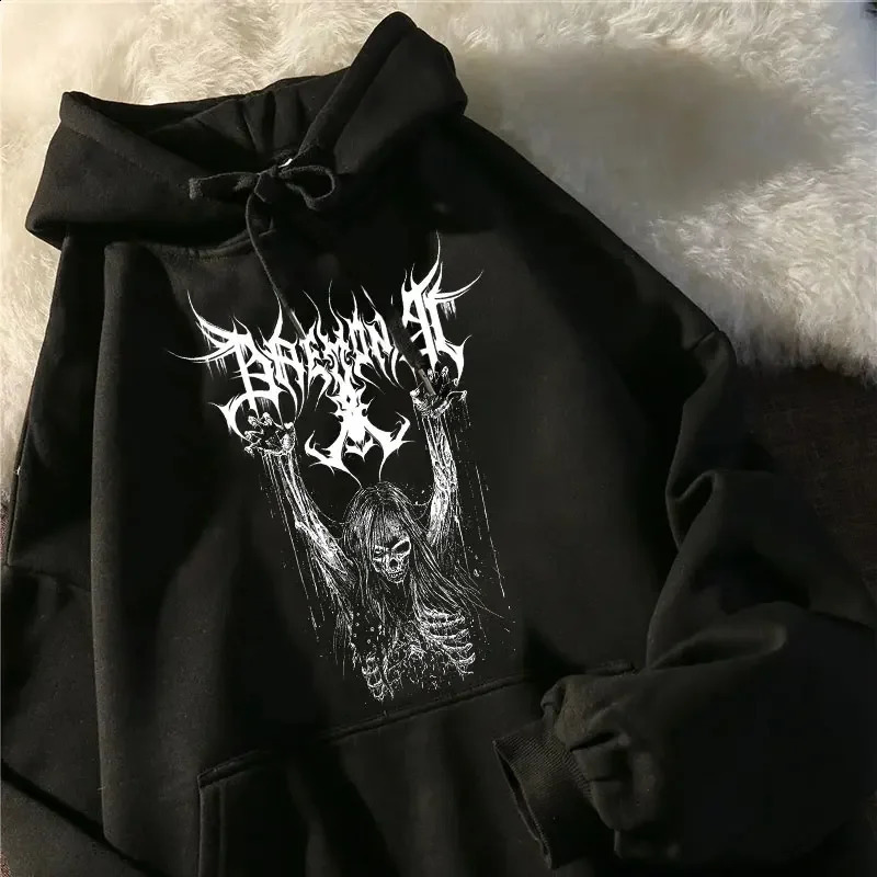 Harajuku Vintage Fashion Cartoon Print Devil Winter Dark Punk Graphic Female Casual Gothic Hooded Sweatshirt Y2k Unisex 241220Z