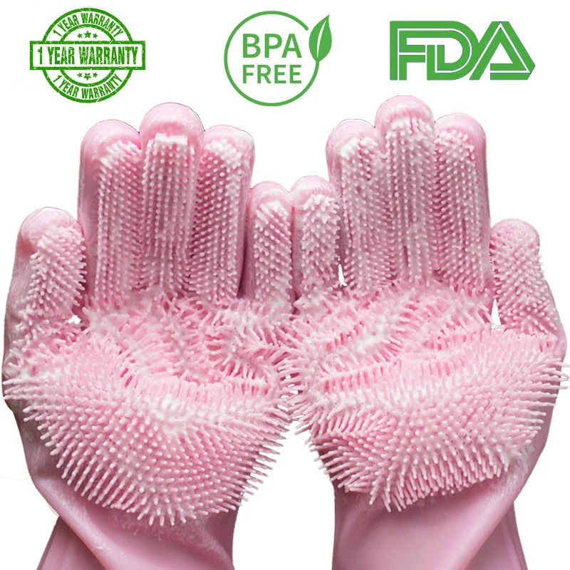 1 pair of dishwashing and cleaning gloves silicone rubber sponge gloves household washers kitchen cleaning tools direct delivery to the kitchen 2412