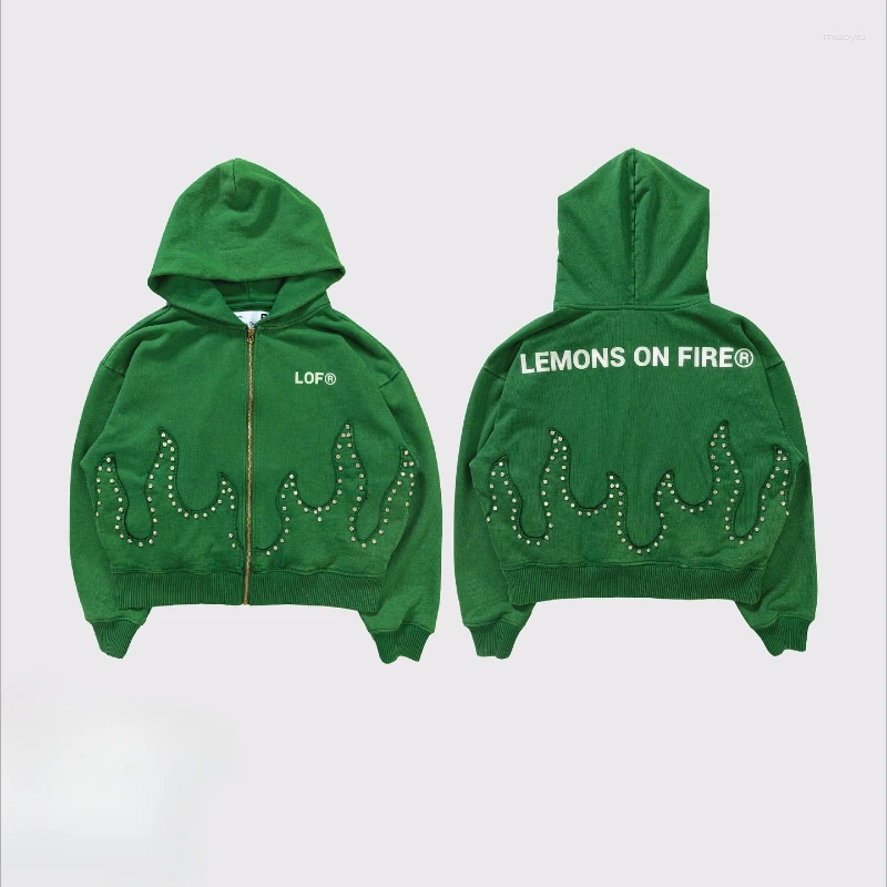 Men's Hoodies Y2K Men Hoodie Fashion Street Unique Dia Personality Green Goth Hip Hop Retro Haruku Loose Zipper Hooded Sweatshirt