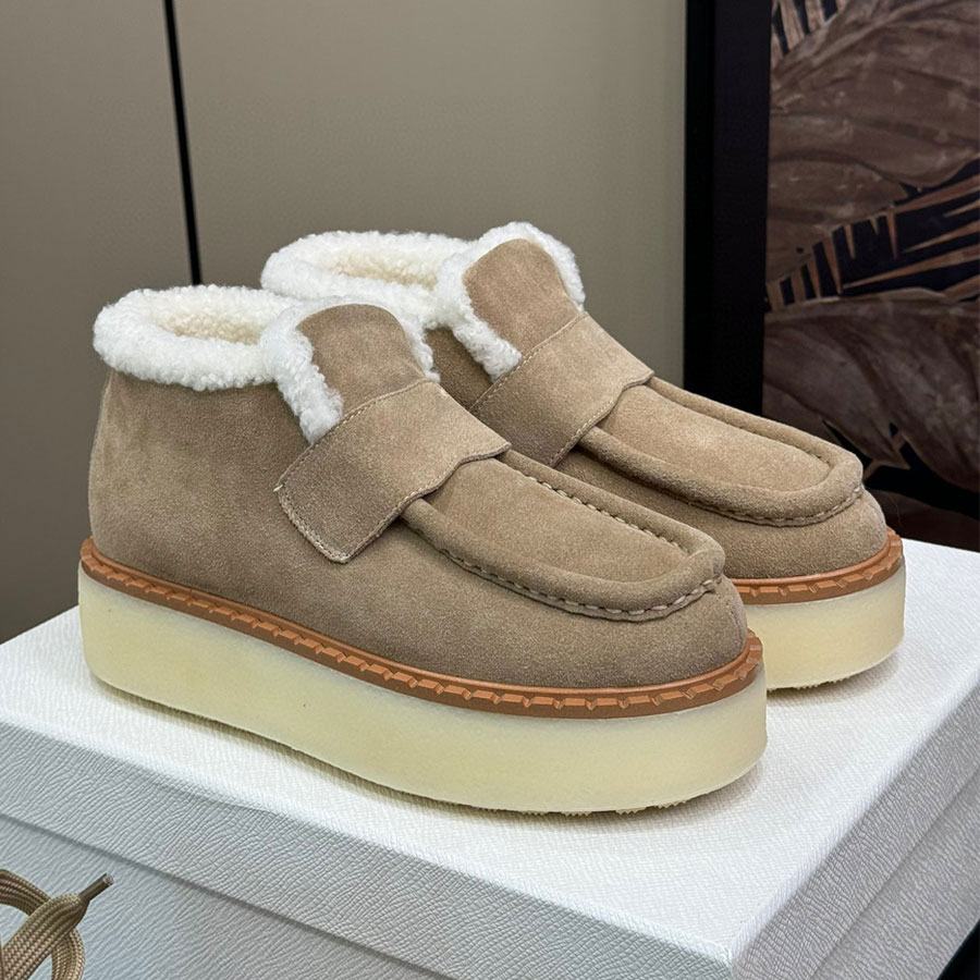 Top quality winter warm Fur loafers furry Fluffy shearling wool casual Platform shoes Snow slipon shoes Luxury designer Dress shoes womens fur on le