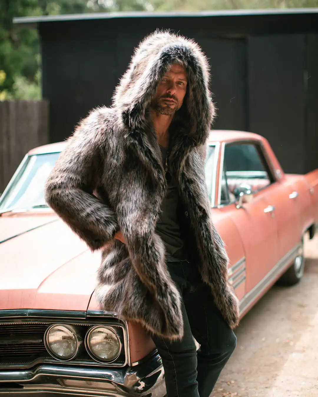 Selling Mens Thick Hooded Personality Winter MidLength Coat High Quality Faux Fur 241223Z
