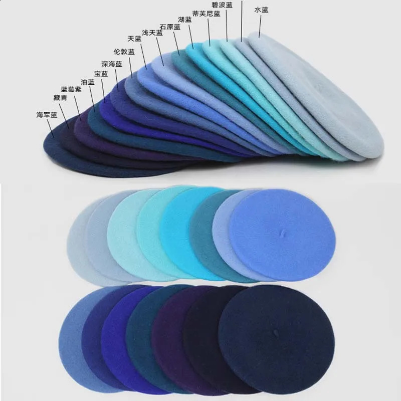 Blue Wool Beret Retro Knitted Painter Hat Bud Hat Japanese Autum Winter Vintage Caps Keep Warm Cute Casual Hat Women Men Beret 241226