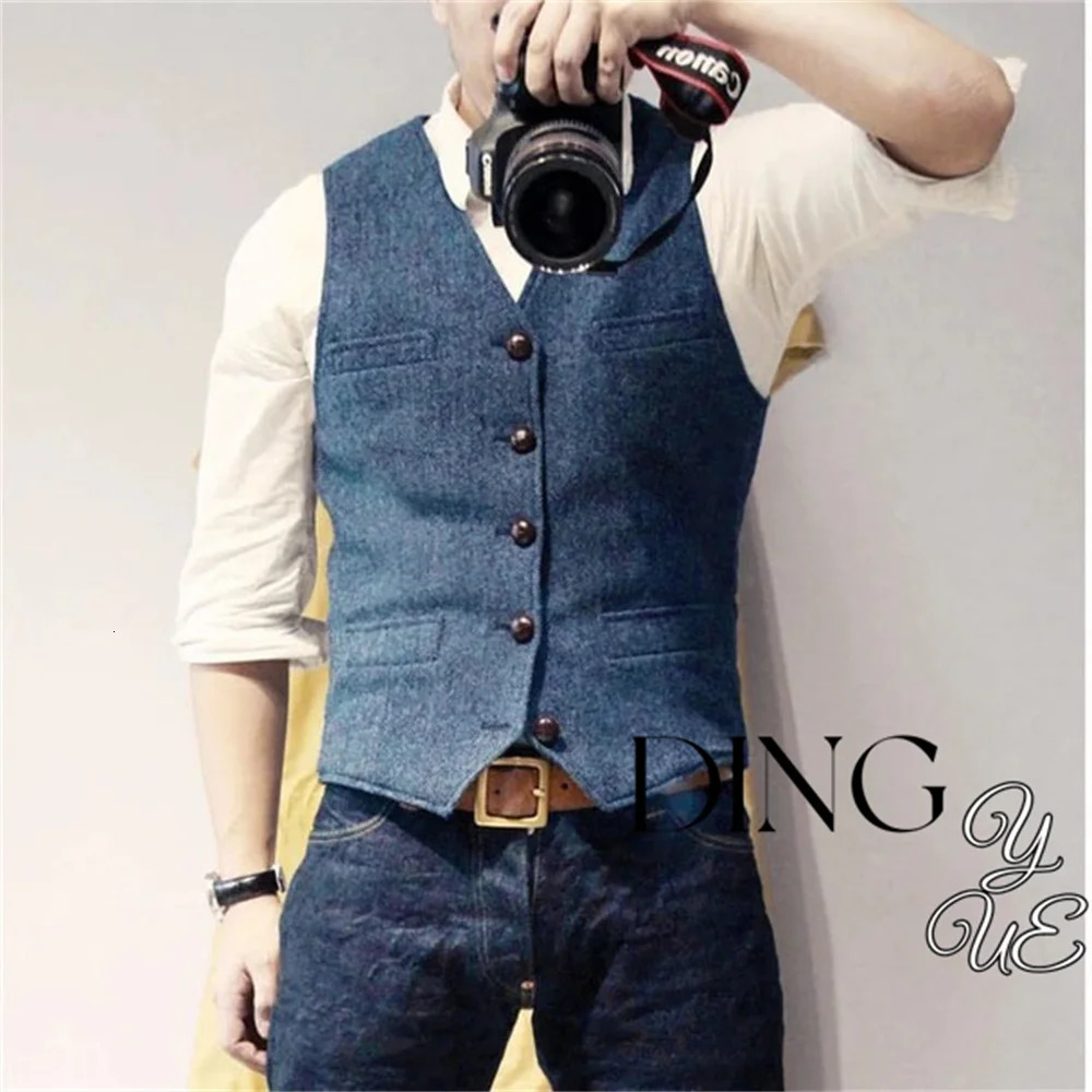 Mens Suit Vest Single Breasted Woolen Blended Vests Denim Waistcoat Jacket Slim Fit Casual Formal Business chaleco hombre 241224Z