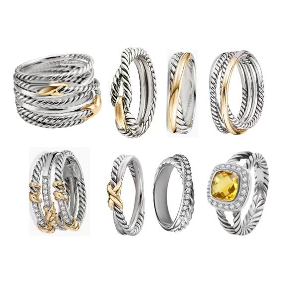 Hot selling band Rings Twisted Two Color Cross pearls Designer Ring for Women Fashion 925 Sterling Silver Vintage Jewelry Luxury Diamond Wedding-image-945984291