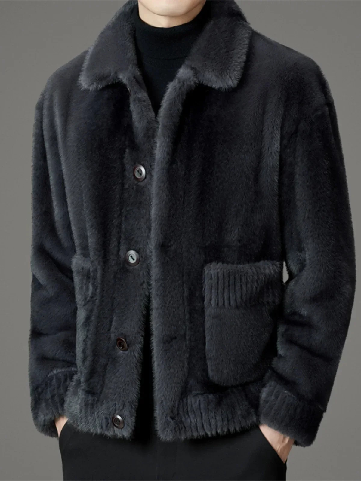 2024 Men Winter Fashion Faux Mink Fur Jackets Mens Lapels Thick Warm Coats Male Long Sleeve Overcoats G593 241223Z