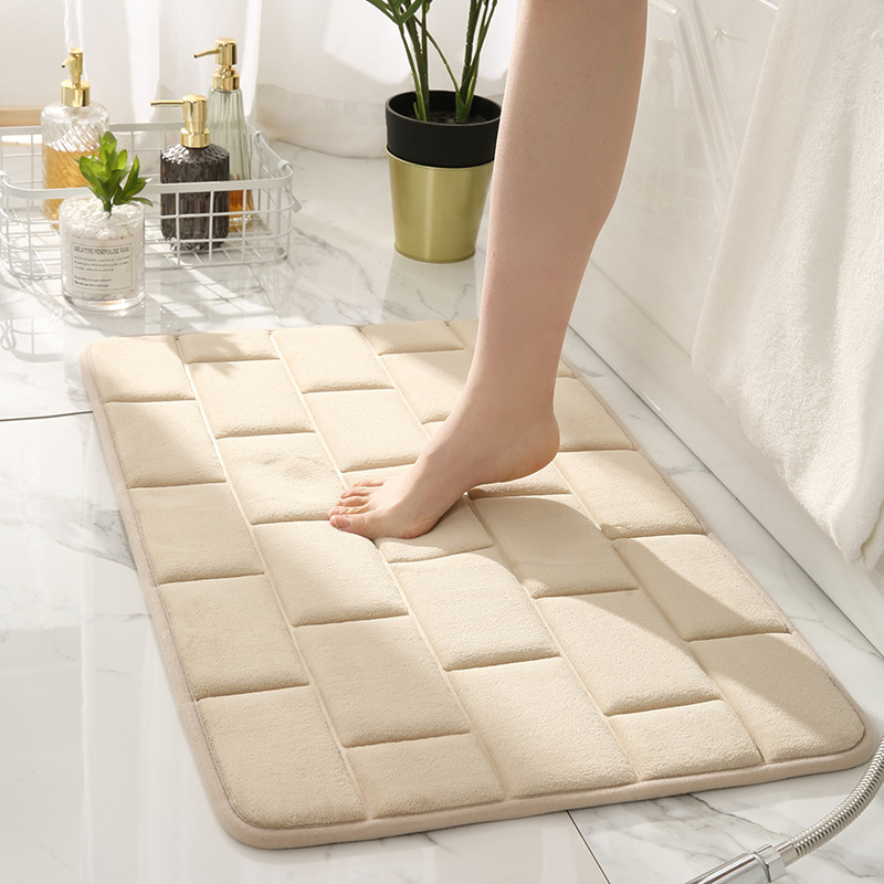 Embossed tile pattern door mat, bathroom tile pattern floor mat, 3D entrance bedroom water absorbing foot mat-image-1039405951