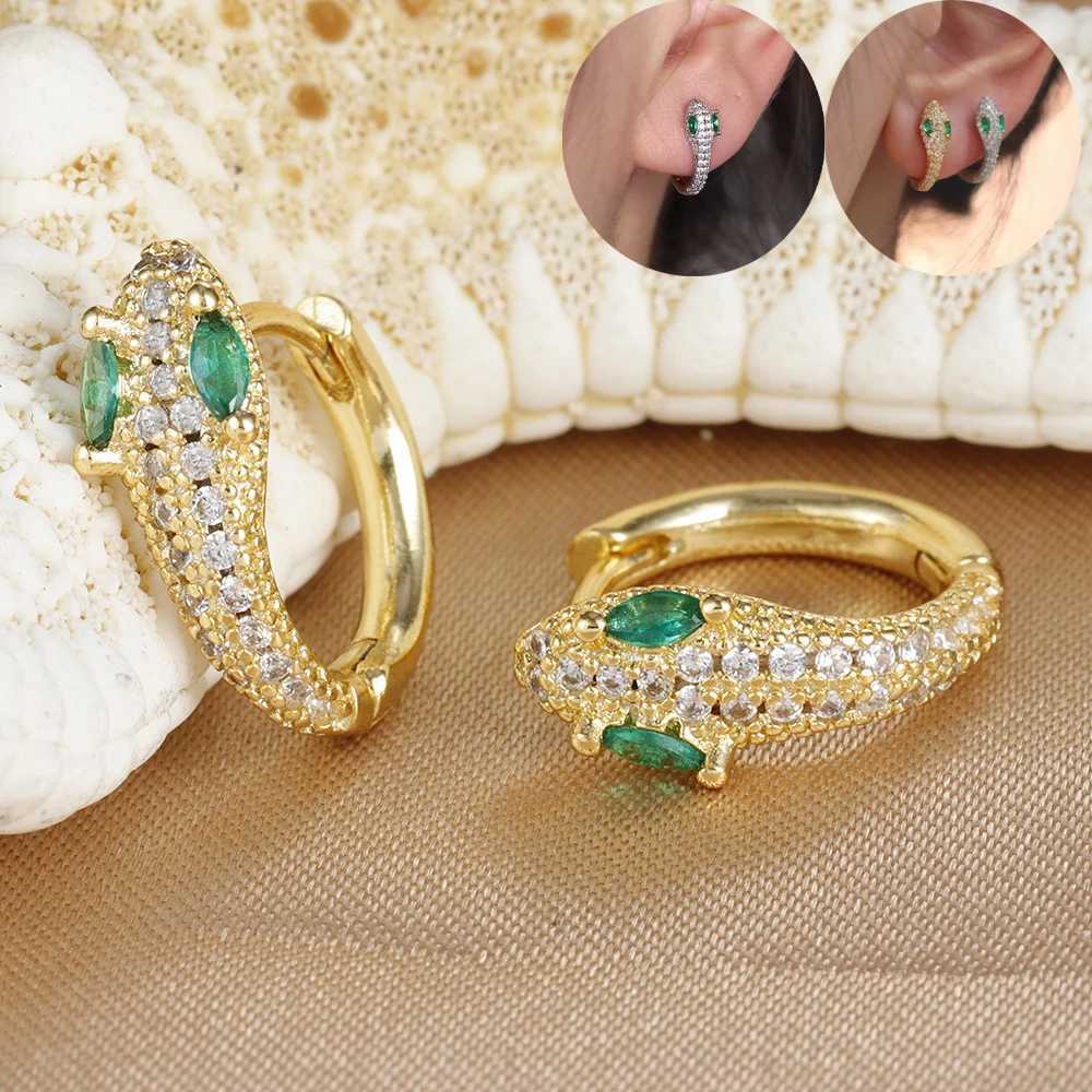 Charm High quality stainless steel green crystal zirconia snake ring earrings suitable for womens fashionable animal party jewelry accessories H2412