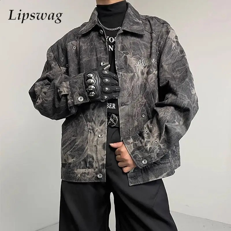 Vintage Y2K Mens Denim Jacket Coat Autumn Fashionable Turn-down Collar Jean Jackets For Men Casual Buttoned Denim Outerwear 241224