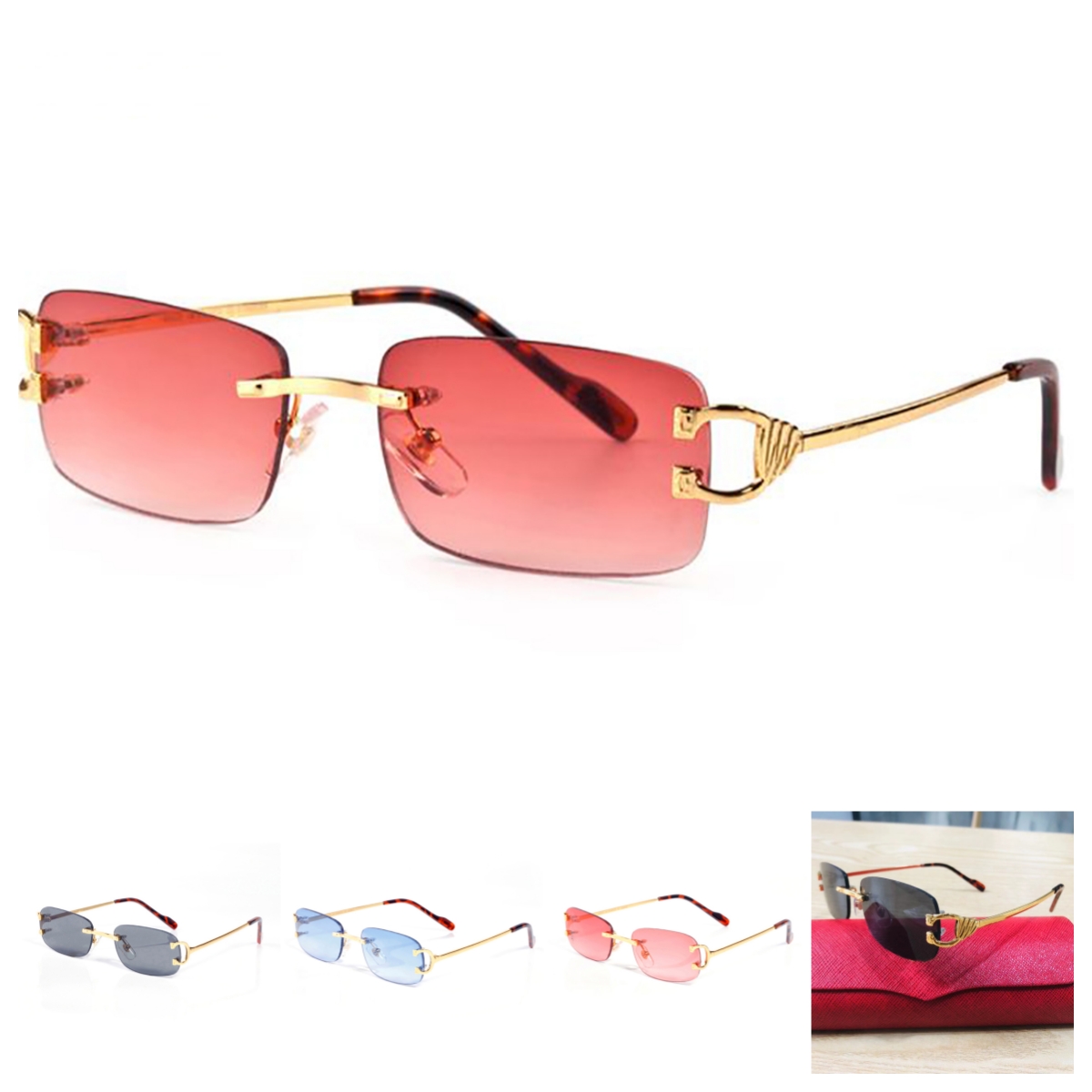 hommes femmes designer rouge mode sport lunettes de soleil pour hommes unisexe corne de buffle lunettes sans monture lunettes de soleil argent or