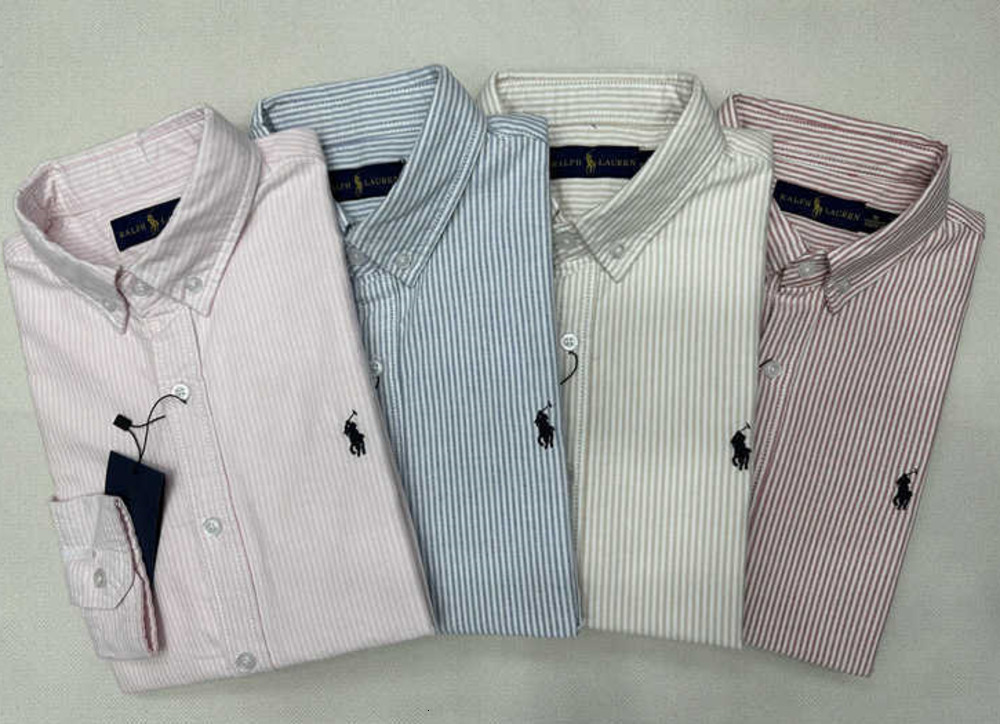 Mens Dress Shirts Spring and Autumn Solid Color Little Horse Boy Long Sleeve Cotton Shirt Business Stripe lasual Oxford Textile POLO DEQ