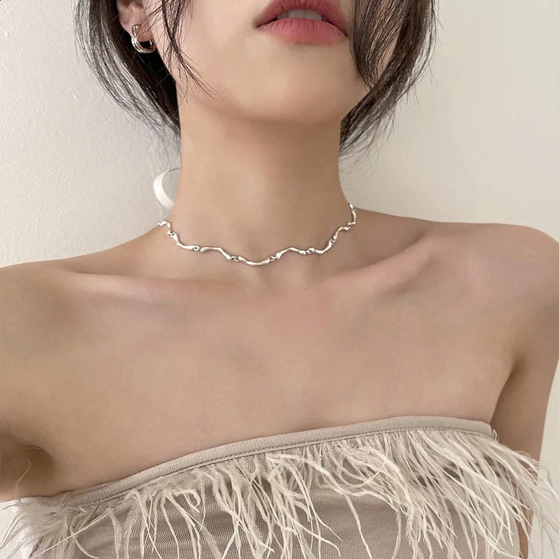 925 sterling silver irregular wave necklace girls personality niche Korean fashion trend accessible chain necklace necklace 241225