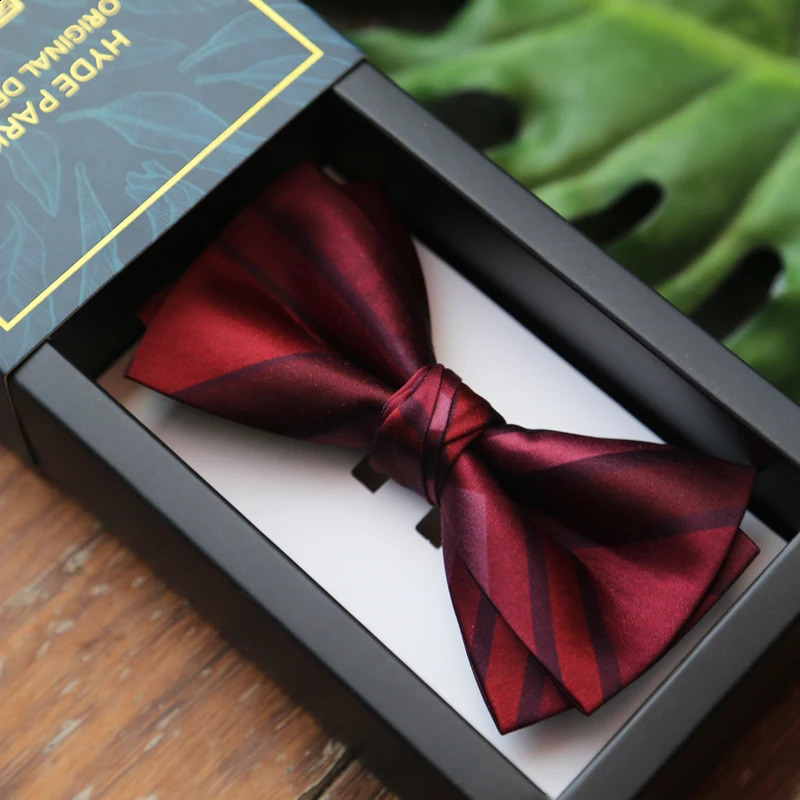 red Striped Purple Dark Burgundy Groom Man Wedding Gift Box Set Wedding Mens Bow Tie 241225