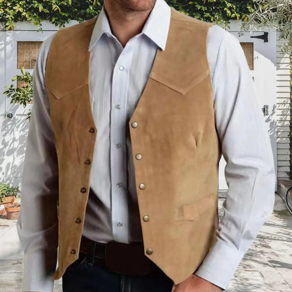 Brown Vest Mens Formal Business Suit Suede Waistcoat Groomsmen For Wedding Cowboy 241224Z