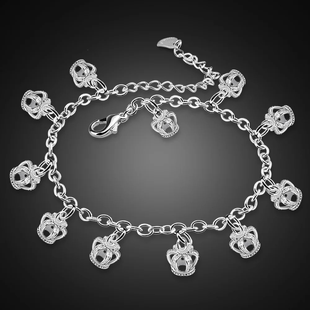 100% 925 Sterling Silver Crown Anklets for Women Foot Jewelry Summer Beach Barefoot Sandals Bracelet on the leg Female Ankle 241226