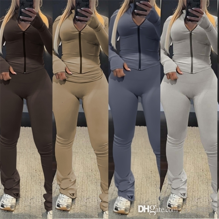 Womens Tracksuits Two Pieces Set Designer 2026 New Cardigan Zipper Small Stand Collar Fashion Casual Slim Fit Set 7 Colors