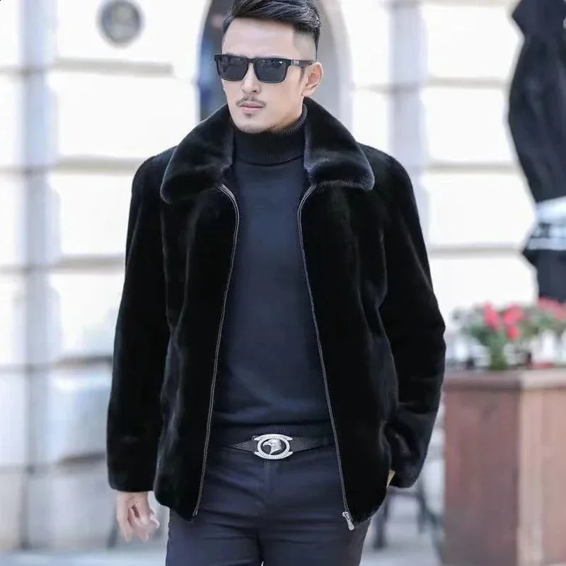 Autumn And Winter Mens Faux Fur Coat Korean Fashion Slim Clothing Brown Fluffy Warm Casual Male Top Thermal Jacket LOOSE 241223Z