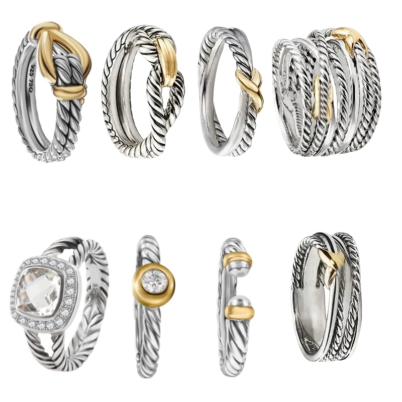 Designer ring Twisted Two Color Cross band Rings for Women men Luxury pearls Vintage Ring 925 Sterling Silver colorful Diamond Wedding Fashion Je-image-920881604