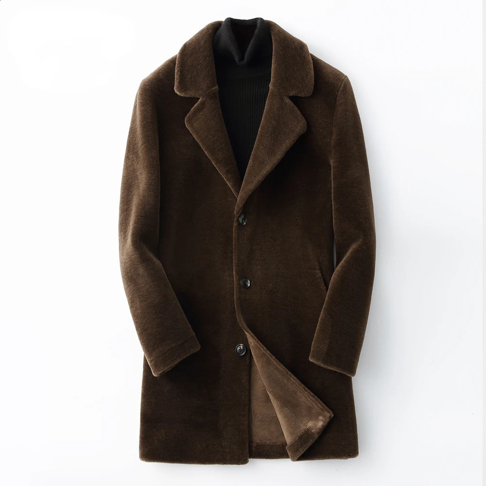 2024 Autumn Winter Men Thick Warm Teddy Bear Coat Long Sleeve Fleece Real Fur Trench Outwear Casual Loose Overcoat Z129 241223Z