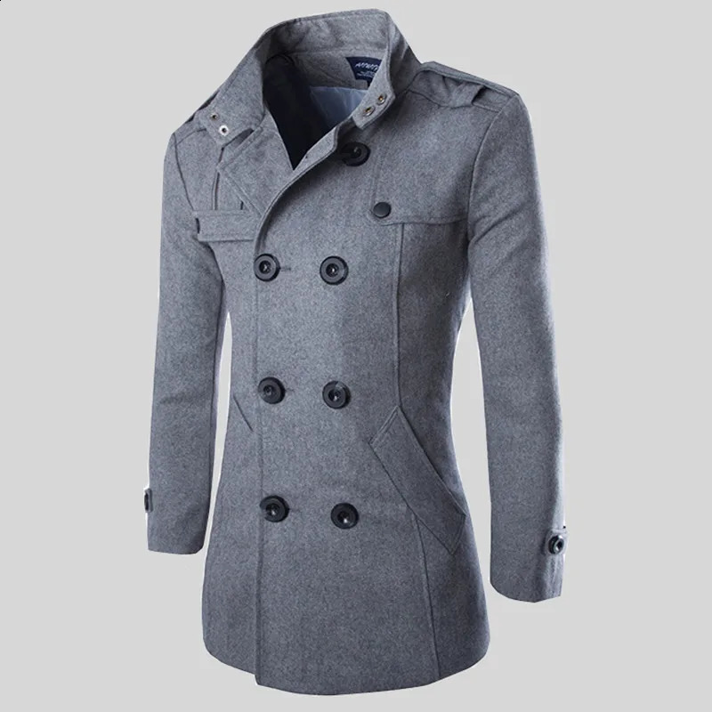 2023 Autumn Men Boutique Black Gray Classic Solid Color Thick Warm Coats Mens Long Trench Coat Male Jacket 241227Z