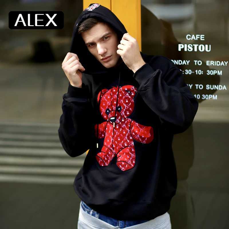 Men's Hoodies Sweatshirts Alex Plein Mens Sportswear 100% Cotton Teddy Bear Embroidered Oversized Aesthetic Hoodie Steetwear Mens Fashion Mens