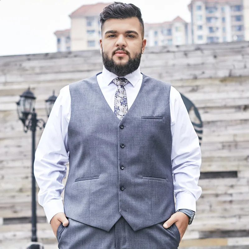 2023 Plus Size Suit Vest Men Solid Color Single Breasted Waistcoat For Host Groom Groomsmen Grey Black Navy Waist Coat 9XL 241224Z