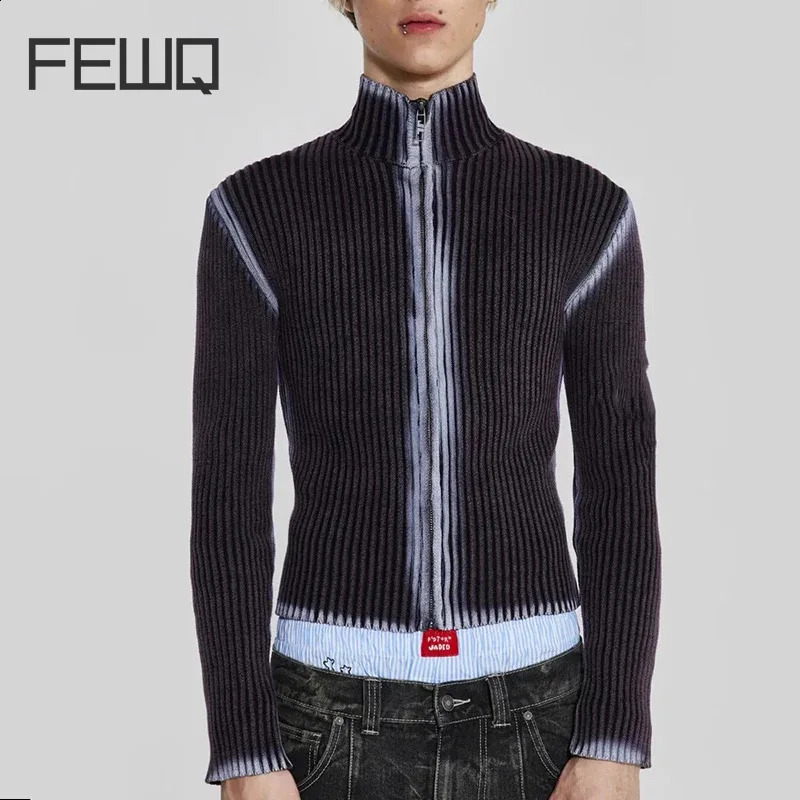 FEWQ High Street Knitted Sweater Paint Graffiti Old Slim Fit Knitted T-shirt Ins Lazy Style Fashion Tops Pullover 9C3482 241223
