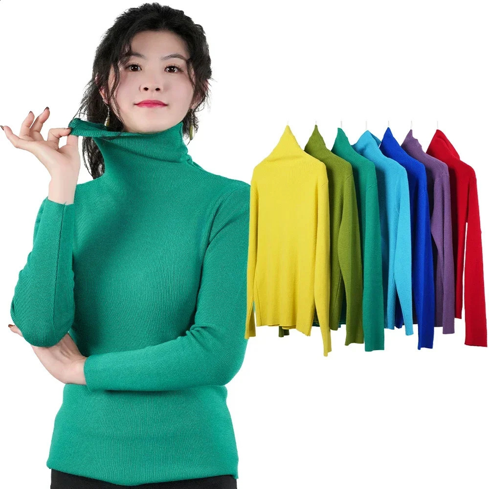 Womens Outwear Sweater Winter Thin Slim Solid Undershirts Female Choker High Collar Knitted Tops Woman Thermal Jumper Clothes 241223Z