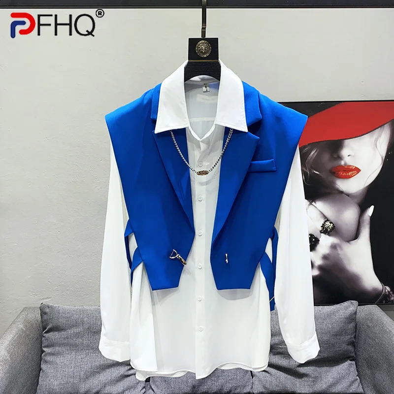 PFHQ 2023 Niche n Suit Collar Waistcoat Mens Fashion Folding Wear High Quality Original Sleeveless Vest Elegant Jacket 241223Z