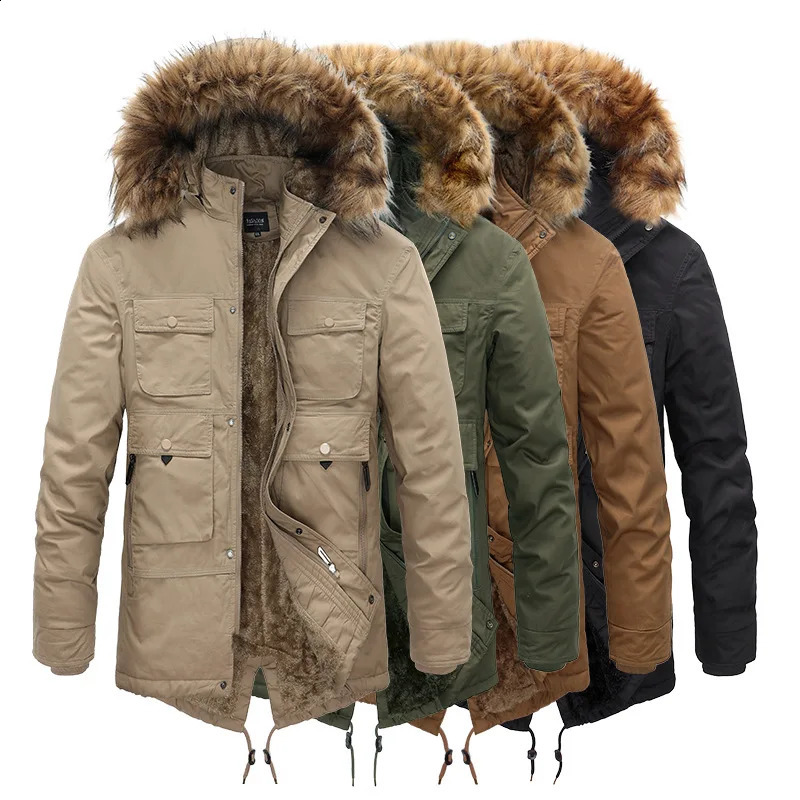 Winter Coat Mens Plush Medium and Long Cotton Clothes Thickened Fur Collar Warm Clothing 241223Z
