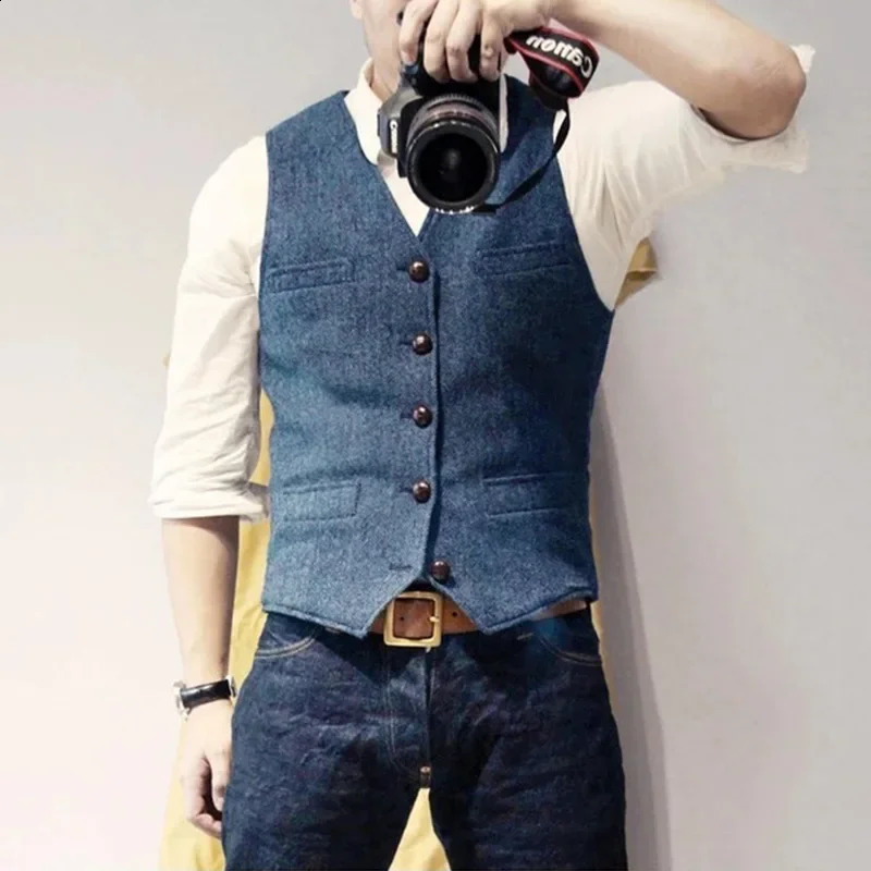 2024 Herringbone Vests For Men Spring Autumn Slim Waistcoat Single Breasted Smart Casual Males Dress Suit Vest Plus Size 241224Z