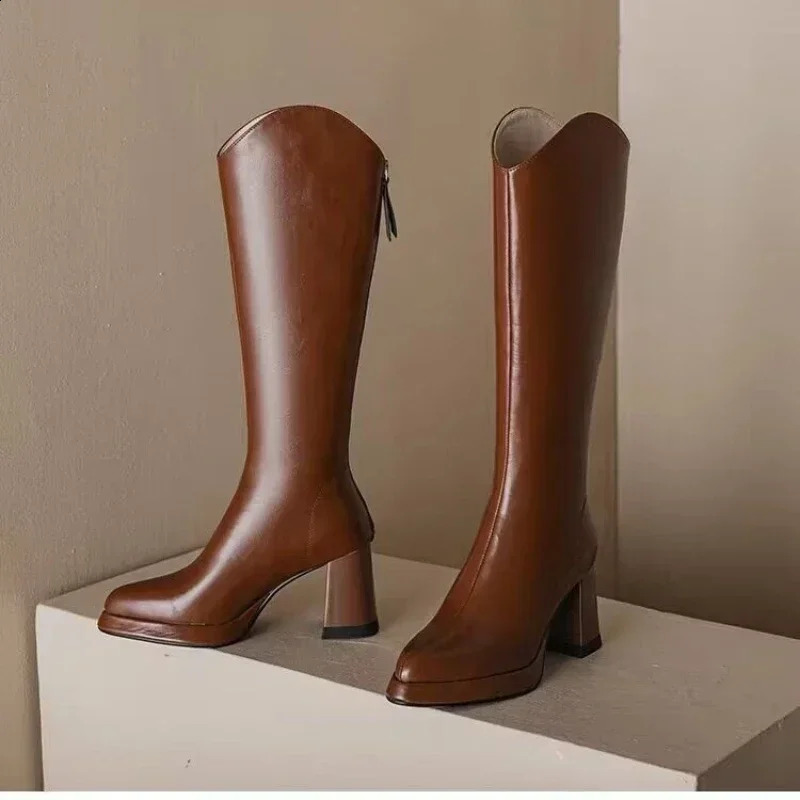 Zapatos para mujeres Fashion Toe Talio grueso Rodilla Botas altas Botas de invierno Marrón cálido Boots largas Zapatos de Mujer 2412227