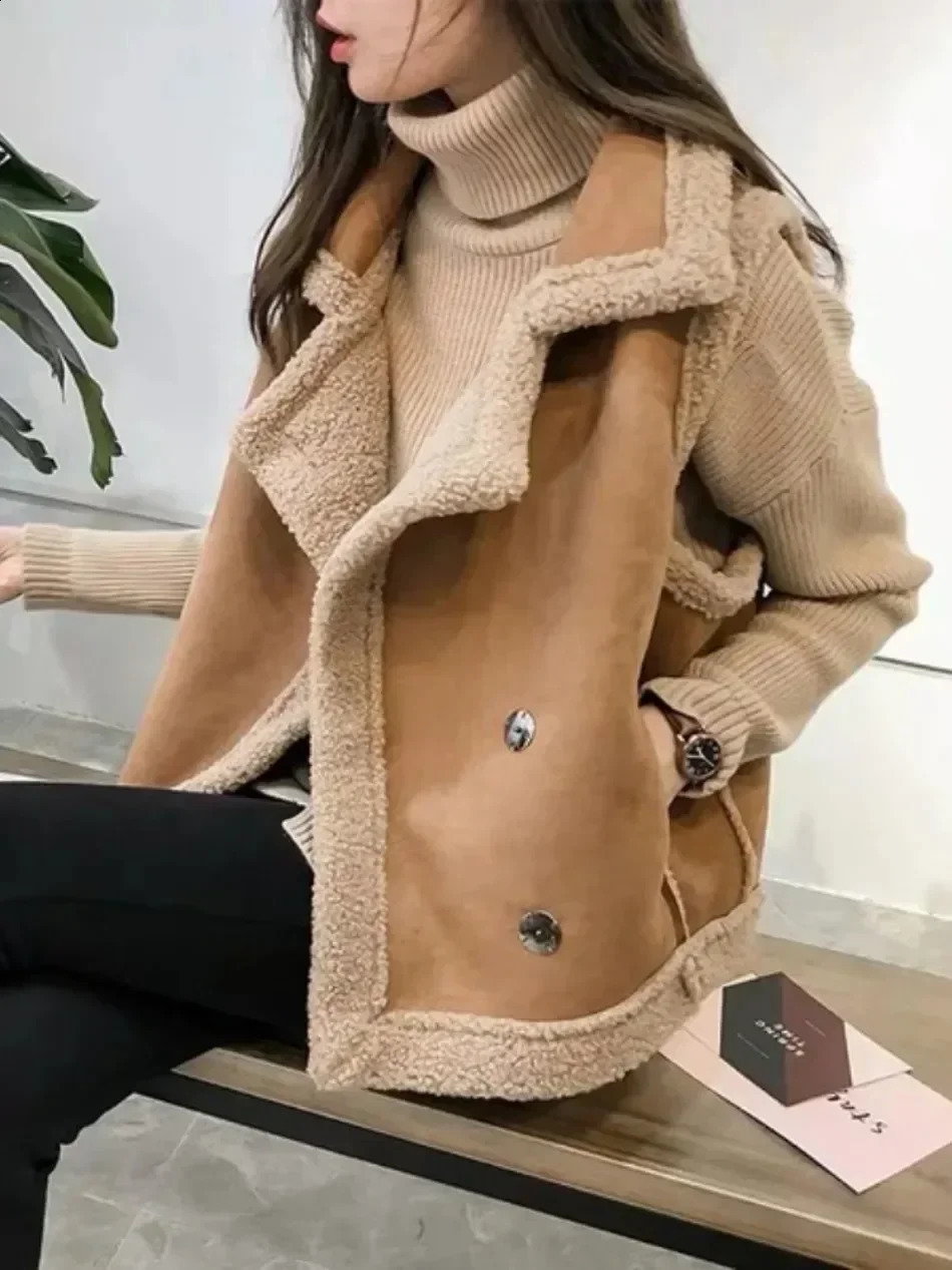 Women 2024 Autumn Winter Waistcoat Loose Outerwear Top Sleeveless Solid Color Jacket Female Leather Vest Coat 241223Z