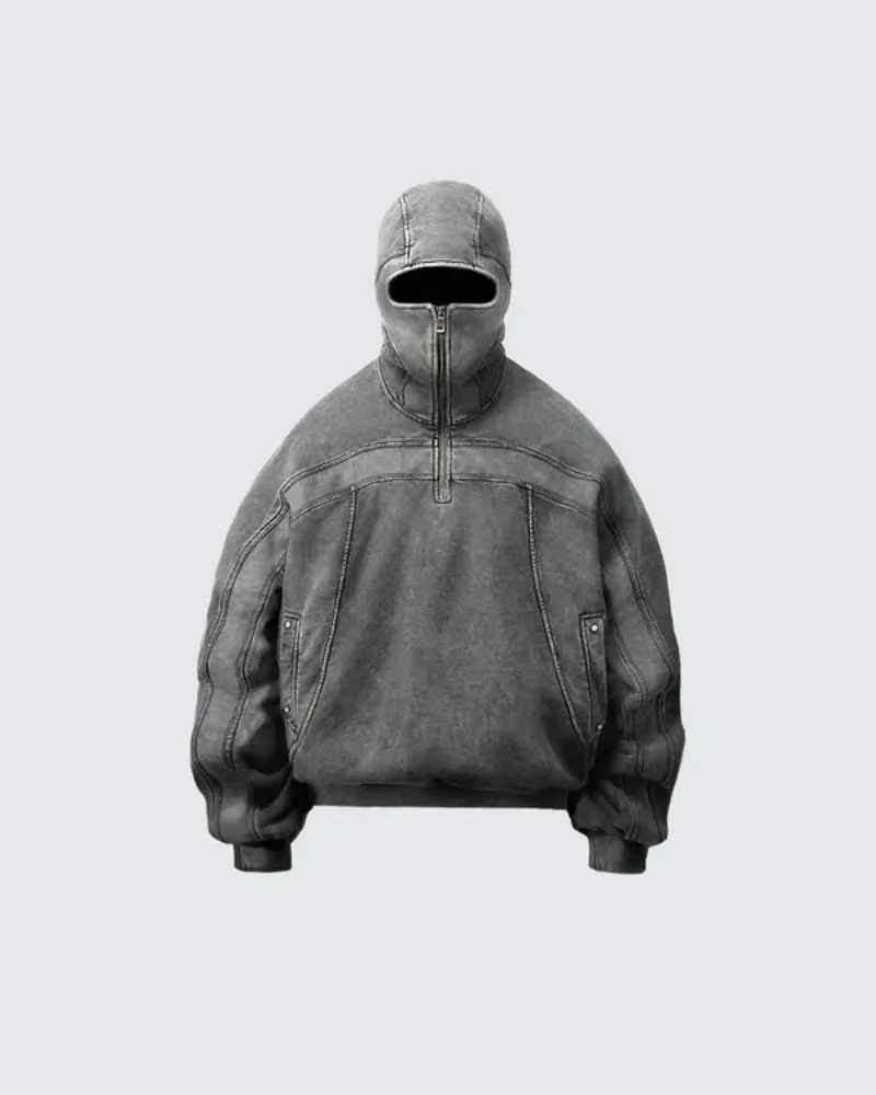 Designer Classic Balaclava Hoodie Men's Washed Grey Ninja Hoodie Hip Hop Splicing Y2k Retro Winter Street Wear Couple Top